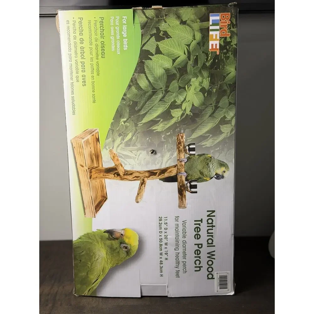 Bird-Life Natural Wood Tree Perch for Large Birds and Parrots – Includes Food an